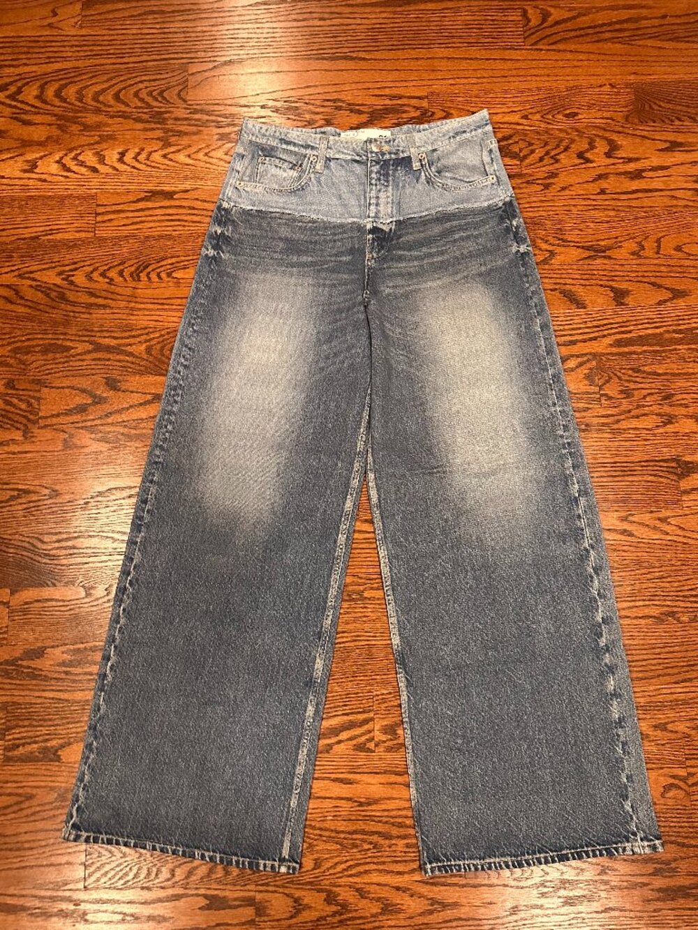 Rag & Bone Miramar Sofie Wide Leg Jean Sweat Pants Size 31 Two Tone Blue